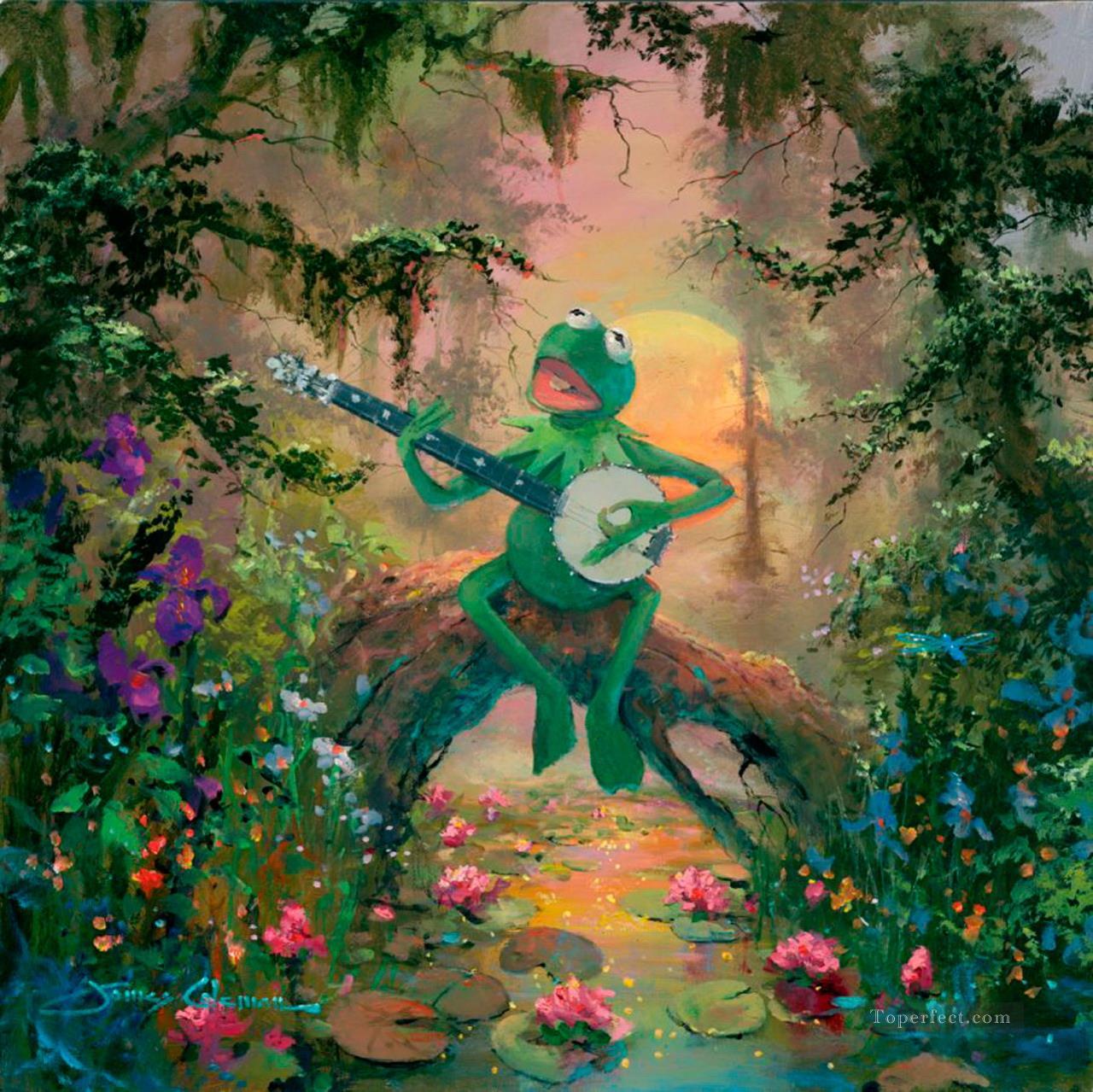 rana tocando la guitarra, caricatura para niños Pintura al óleo